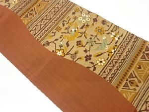 変わり縞に花鳥・幾何学模様織出し洒落袋帯